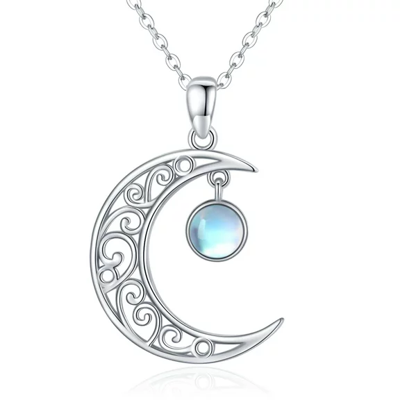 Midir&Etain Celtic Moon Necklace 925 Sterling Silver Celtic Moonstone Pendant Necklace Women's Crescent  Jewelry Gift for Women