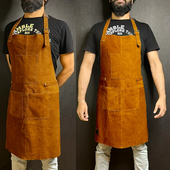 Leather Apron for Men Women with Tool Pockets, Heavy Duty Grill Work, Chef Kitchen Cooking BBQ Shop Woodworking Apron, Adjustable up to XXL by Rustic Town (Brown)