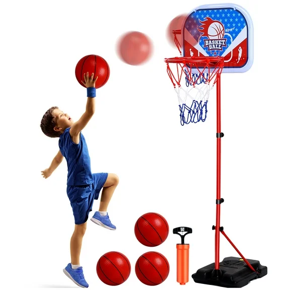 JoyStone Kids Basketball Hoop Adjustable Height 2.9 ft-6.2 ft, Toddler Basketball Hoop Indoor Outdoor Portable Kids BasketBall Goal Toys for Boys Girls Gift