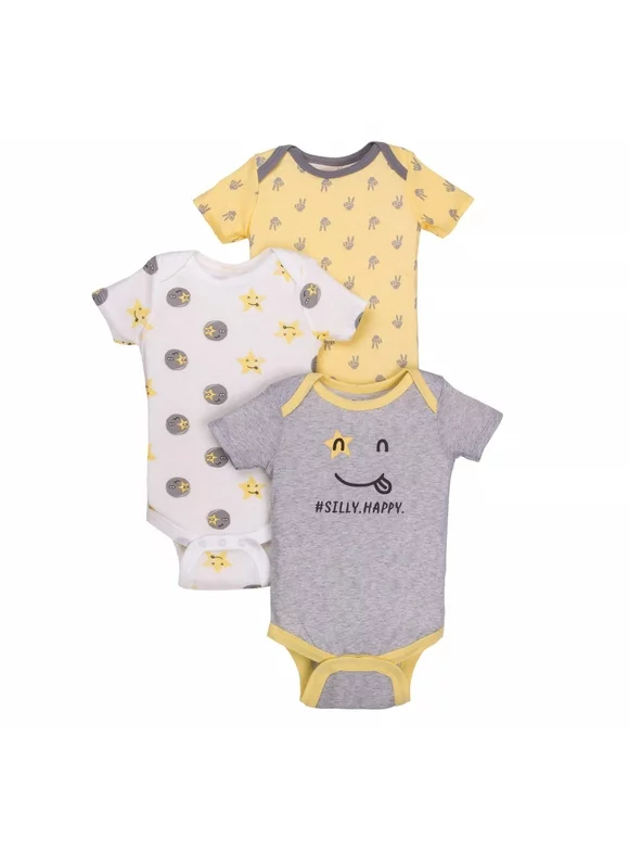 Little Star Organic Baby 3Pk Short Sleeve Bodysuits, Size Newborn-24M