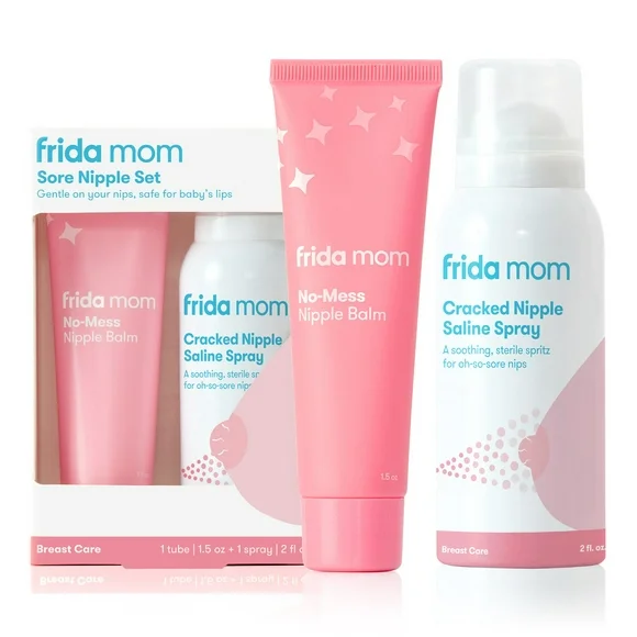 Frida Mom Sore Nipple Set with Soothing Saline Spray and No Mess Nipple Butter, Breastfeeding Relief Cream, 2 Pieces