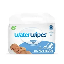 WaterWipes Plastic-Free Original Baby Wipes, 99.9% Water Based Wipes, Fragrance-Free for Sensitive Skin, 240 Count (4 Packs)