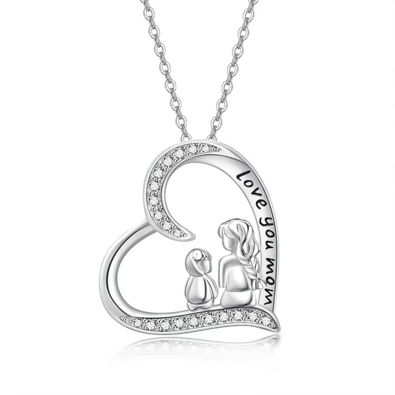 Midir&Etain Heart Necklace 925 Sterling Silver Heart Pendant Necklace Mother and Children's Jewelry as Mother's Day Gift for Mothers and Women