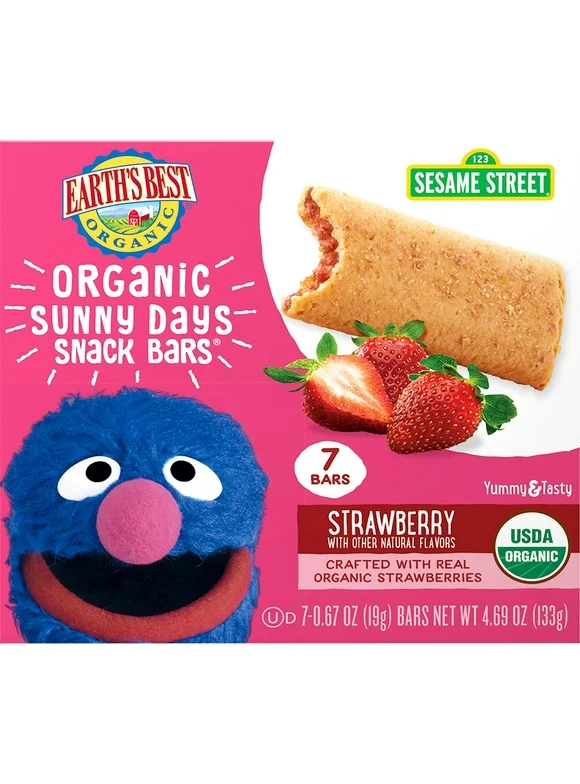 Earth's Best Organic Sesame Street Strawberry Sunny Days Snack Bars, 7 Count, 4.69 oz Box