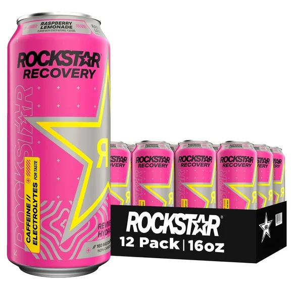 Rockstar Recovery Raspberry Lemonade Energy Drink, 16oz, 12 Pack Cans