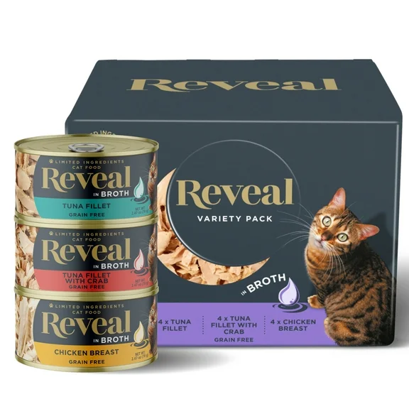 Reveal Natural Wet Cat Food, Fish & Chicken in Broth Variety Pack, 12 x 2.47 oz Cans