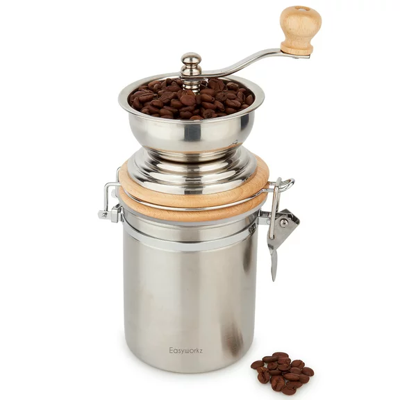 Easyworkz Manual Coffee Grinder with Airtight Canister, Adjustable Setting, Stainless Steel Burr Bean Mill Tool
