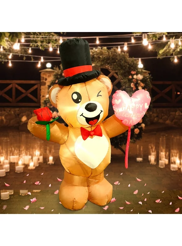 Melliful 4 ft Tall Valentine's Day Inlflatable Bear LED Lighted Decoration Wedding Holiday Lawn Garden Yard Decoration