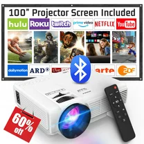 DR.J Professional Mini Projector with Bluetooth 5.1 and 100" Screen, Full HD HDMI 1080P 170" Display Supported