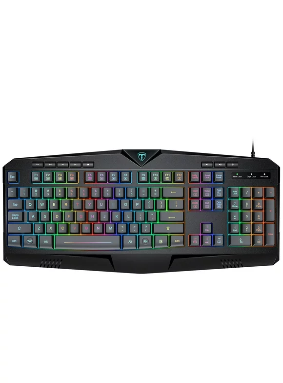 RGB Gaming Keyboard USB Wired Keyboard, Crater Architecture Backlit Computer Keyboard with 8 Independent Multimedia Keys, 25 Keys Anti-ghosting, Splash-Proof, Ideal for PC/Mac Game, Black