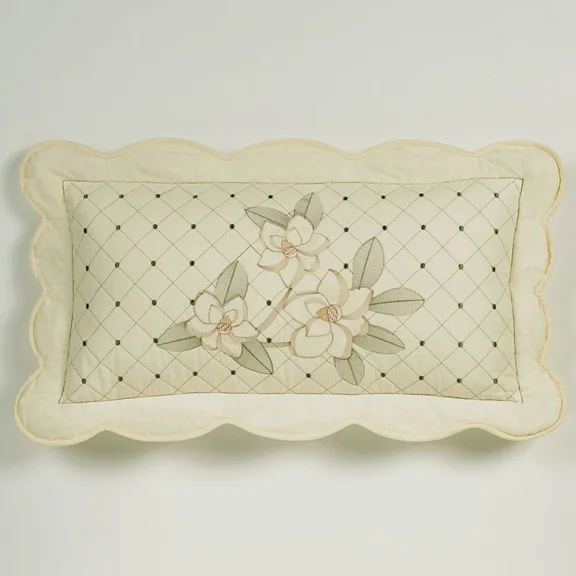 Southern Belle Butter Quilted Embroidered Magnolia Bedding Pillow Quilted Rectangle