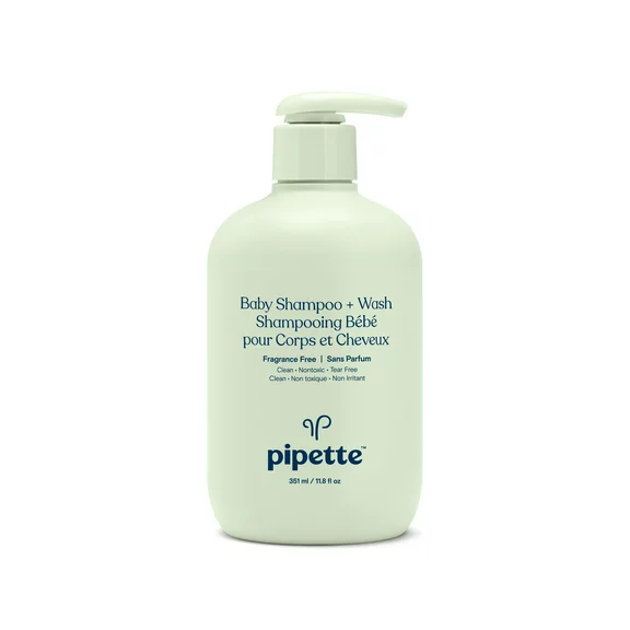 Pipette Tear-Free Baby Shampoo & Wash, Fragrance-Free for Sensitive Skin, 11.8 fl oz