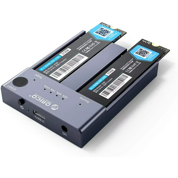 ORICO M.2 NVMe SSD Enclosure Dual Bay Aluminum 10Gbps NVMe Enclosure USB C M-Key SSD Enclosure External M.2 Duplicator Offline Cloner Max to 8TB Tool Free（No Drive）