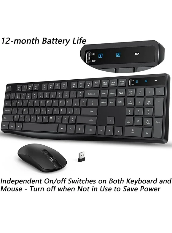 VicTsing Silent Wireless Keyboard and Mouse Combo, 3 DPI Adjustable USB Mouse, Sleep Mode, Spill-Resistant, 2.4G Full Size Wireless Keyboard and Mouse Quiet Click for Windows/Mac/Computer/Laptop