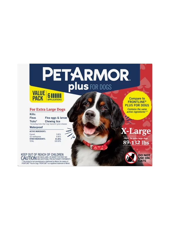 PETARMOR Plus for X-Large Dogs 89-132 lbs, Flea & Tick Prevention for Dogs, 6-Month Supply