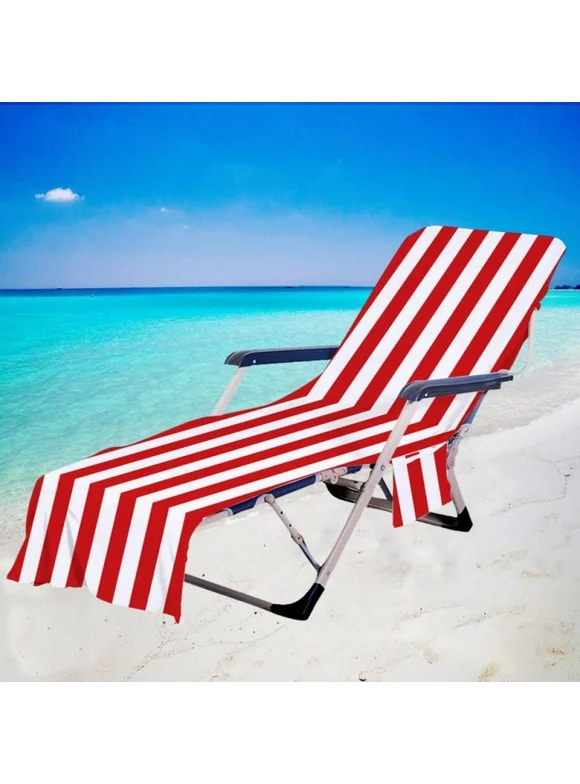 Beach Chair Cover, Microfiber Chaise Lounge Towel Cover with Storage Pockets for Pool Sun Lounger Hotel Garden, 29.5*78.7In