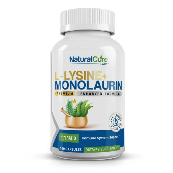 Natural Cure Labs L-Lysine   Monolaurin 600mg 1:1 Ratio, 100 Capsules | Vegan, Non-GMO, & Gluten Free