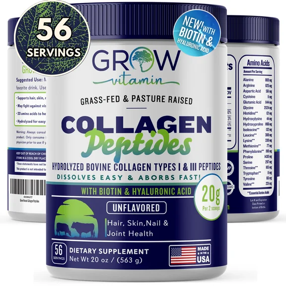Live Well Collagen Powder - Collagen Peptides with All-Natural Hydrolyzed Protein - Collagen Peptides Powder for Hair Nail and Skin Support - With Biotin & Hyaluronic Acid, 56 SERVINGS
