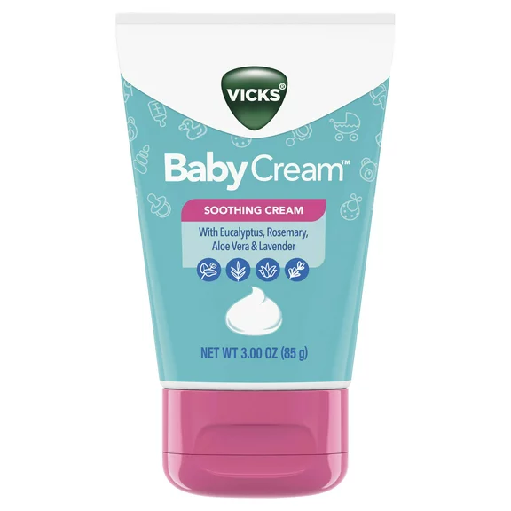 Vicks BabyCream Soothing Cream, Non-Medicated with Aloe, Eucalyptus, Lavender, and Rosemary, 3 oz