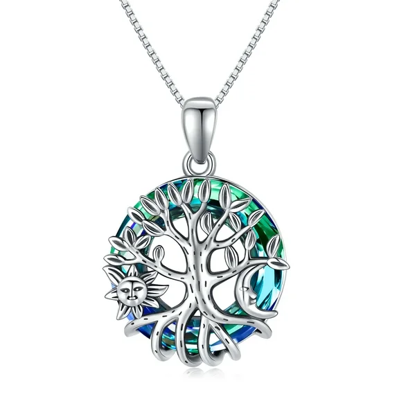 Midir&Etain Tree of Life Necklace 925 Sterling Silver Sun and Moon Pendant Necklace Family Tree Women's Jewelry Gift Mother's Day Gift