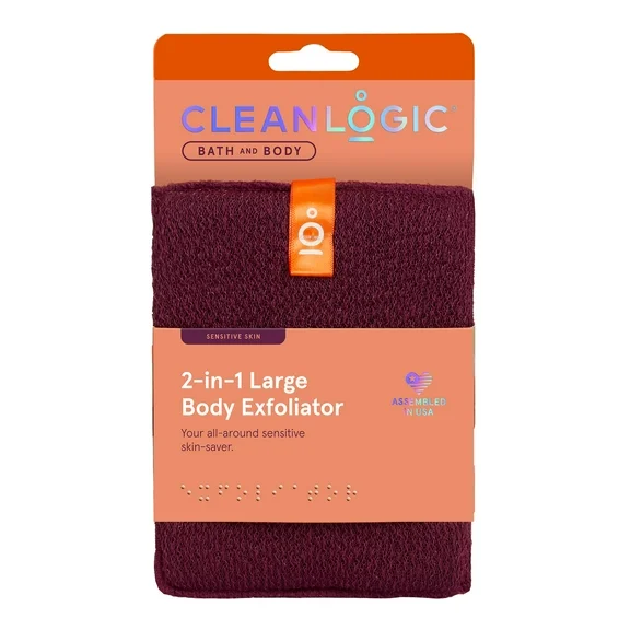 Cleanlogic 2-in-1 Body Exfoliator, 1 Count, Sensitive Skin Scrubber, Dual-Sided, Assorted Colors