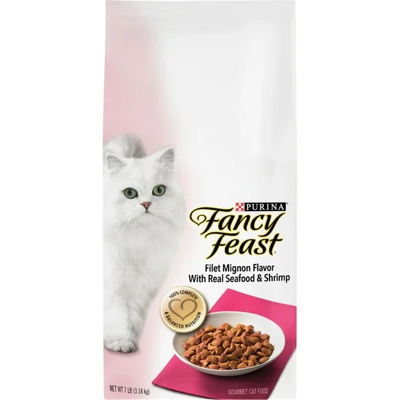 Purina Fancy Feast Dry Cat Food Filet Mignon Flavor with Seafood and Shrimp, 7 lb. Bag