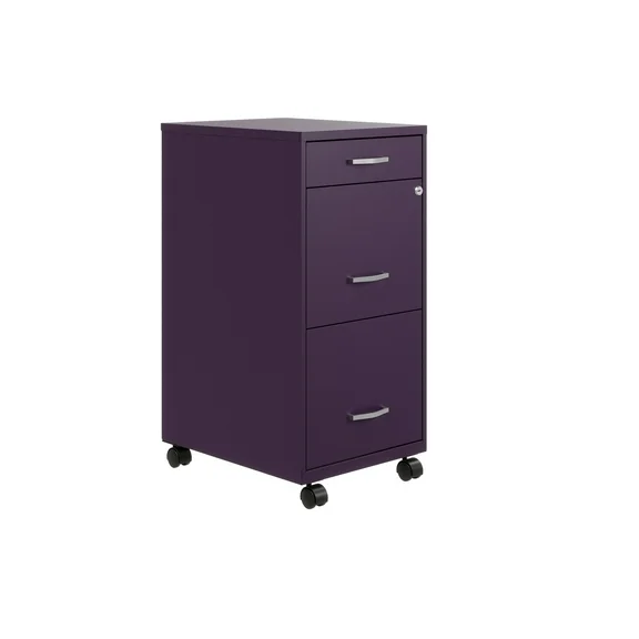 Space Solutions 18" Deep 3 Drawer Mobile Letter Width Vertical File Cabinet, Midnight Purple