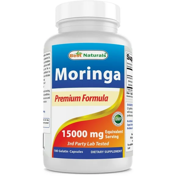 Best Naturals Moringa 15000 mg Equivalent per Serving - 180 Capsules - Superfood Nutrients for Healthy Wellbeing