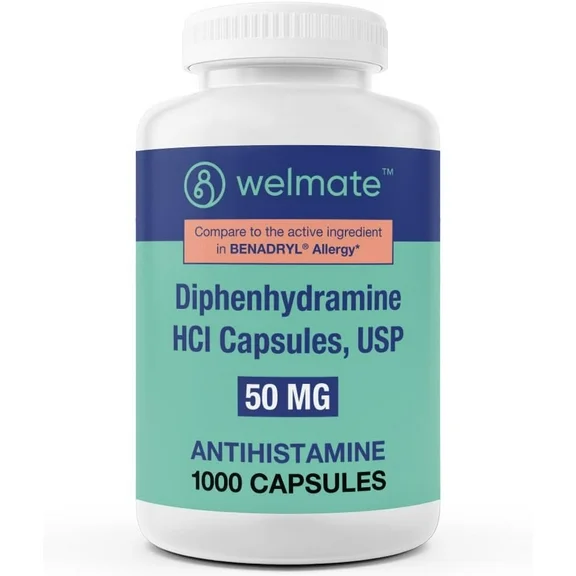 WELMATE Allergy Medicine - Antihistamine 50mg | Non-Drowsy 24H | Diphenhydramine HCI Capsules 1000 ct