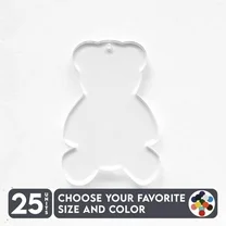 25 Units Acrylic Keychains Bear 1/8" Thick – Clear or Solid Color – (Size 2.5") Made in USA