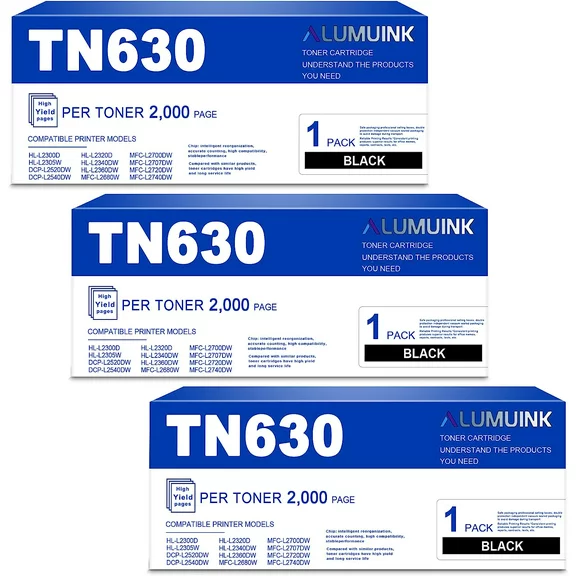TN630 TN 630 Toner Cartridge Black Compatible for Brother TN630 HL-L2380DW DCP-L2540DW MFC-L2740DW Printer Toner (3 Pack)