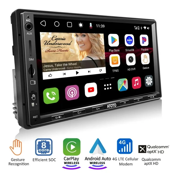 ATOTO High-End S8Ultra 7inch QLED 4G 64GB Double Din Car Stereo Head Unit,Wireless Carplay&Android Auto Car Radio with Dual Bluetooth w/aptX HD,Built in 4G LTE