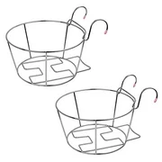 Hanging Railing Planter Basket, Stainless Steel Flower Pot Holders, Metal Potted Stand Round Plant Baskets Shelf Container Box for Balcony Fence Patio Deck Outside and Indoor, Set of 2, Silver