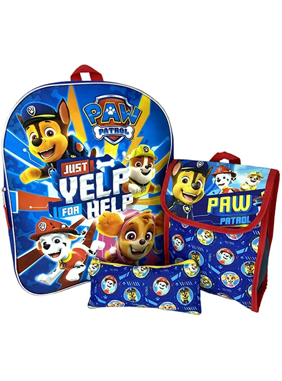 4 Items Paw Patrol 16" Large Backpack With Lunch Bag-Case-Water Bottle