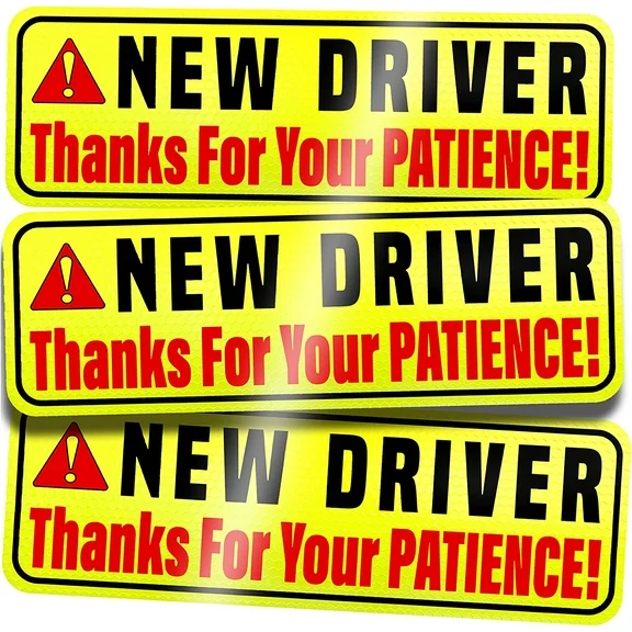Assured Signs New Driver Car Magnet Sticker for Student Drivers, 12 x 4", Yellow & Red, 3 Pack