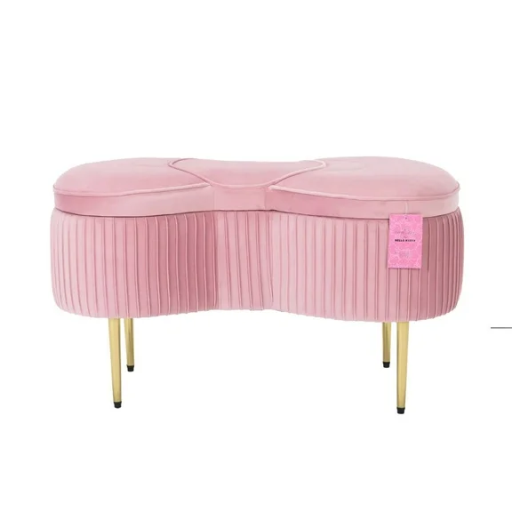 Impressions Vanity Hello Kitty Bow Velvet Ottoman Storage Bench with Gold Metal Legs (Pink)