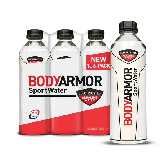 BODYARMOR SportWater Electrolyte Drink, 1 Liter Bottles, 6 Pack