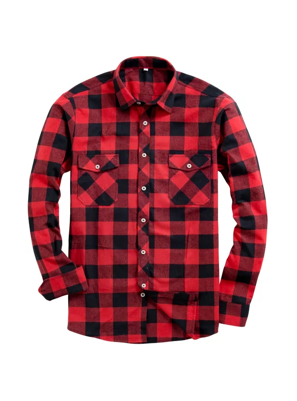 Alimens & Gentle Mens Long Sleeve Red Plaid Flannel Shirts Casual Button Down Regular Fit
