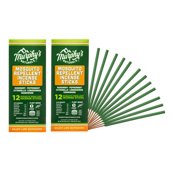 Murphy’s Naturals Mosquito Repellent Incense Sticks | DEET Free with Plant Based Essential Oils | 2.5 Hour Protection | 12 Sticks per Tube | 2 Pack