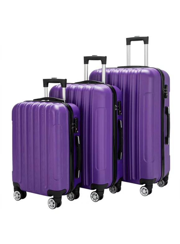 UBesGoo 3PCS Purple Luggage Travel Set Bag ABS Trolley Hard Shell Suitcase w/TSA lock，Carry-On, with Wheels
