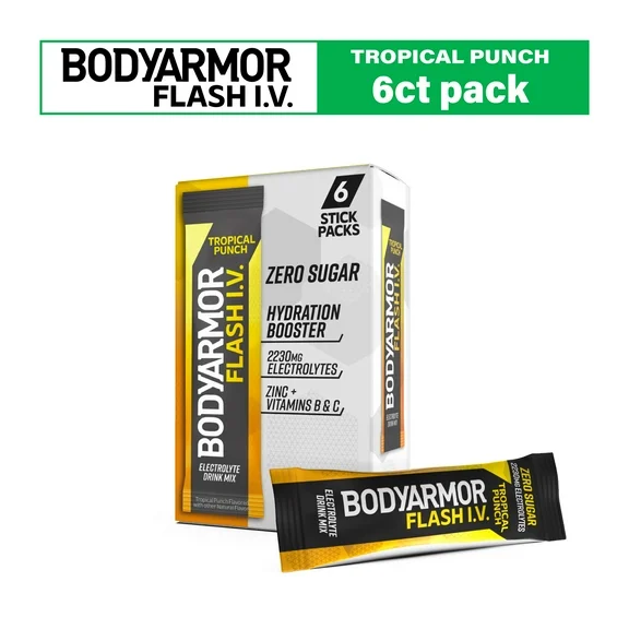 BODYARMOR Flash IV Tropical Punch Electrolyte Mix, 0.28 oz Pouches, 6 Pack