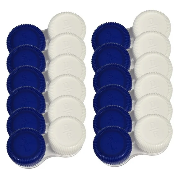 Screw top contact lens cases, Blue/White, 12/pack