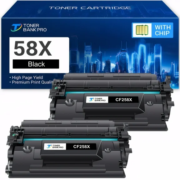 58X Black High Yield Toner Cartridges 2-Pack (With Chip) Compatible for HP 58A CF258A 58X CF258X HP LaserJet Pro M404n M404dn MFP M428fdw M428fdn M428dw M406dn M430f M404 M428 Printer Ink