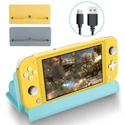 Compatible with Nintendo Switch Lite Charging Dock Stand with USB Type C Port, TSV Portable Charge Docking Station Stand W/ USB Type-C Cable Cord, Replacement Charging Dock Station (Gray/Blue/Yellow)