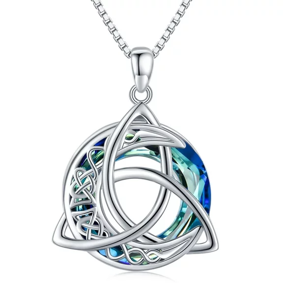 Midir&Etain Celtic Moon Necklace 925 Sterling Silver Celtic Knot Crystal Pendant Necklace Celtic Moon Jewelry Irish Lady Gift