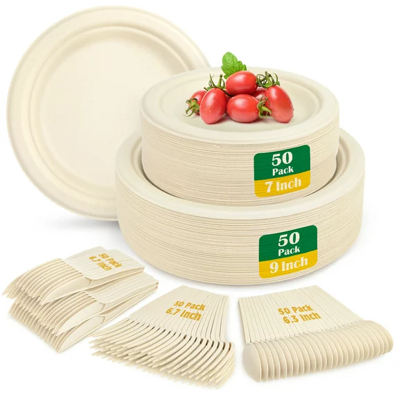Treamon Paper Plates, 7 inch, 9 inch, Disposable Plates, 250 Count