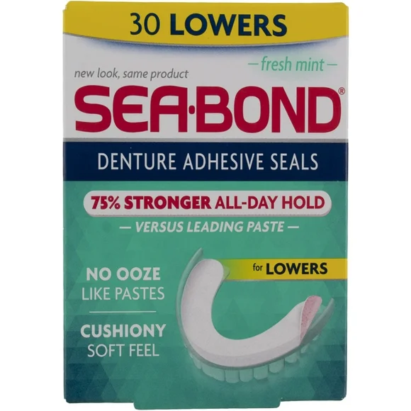 SEA-BOND Denture Adhesive Seals Lowers Fresh Mint, 30 Each