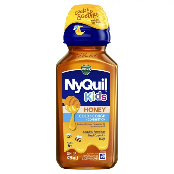 Vicks NyQuil Kids Honey Cold & Cough   Congestion Liquid Medicine, over-the-counter Medicine, 8 oz