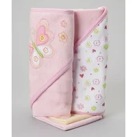 Spasilk 2 Hooded Towels & 2 Washcloths Set, Pink Butterfly