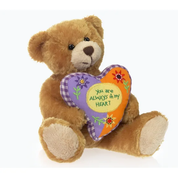 Made by Aliens Stuffed Mocha Heart Bear – You are Always in My Heart- Embroidered Heart Pillow - Plush Bear Toy for Kids & Adults Valentines Day Brown 6 inches